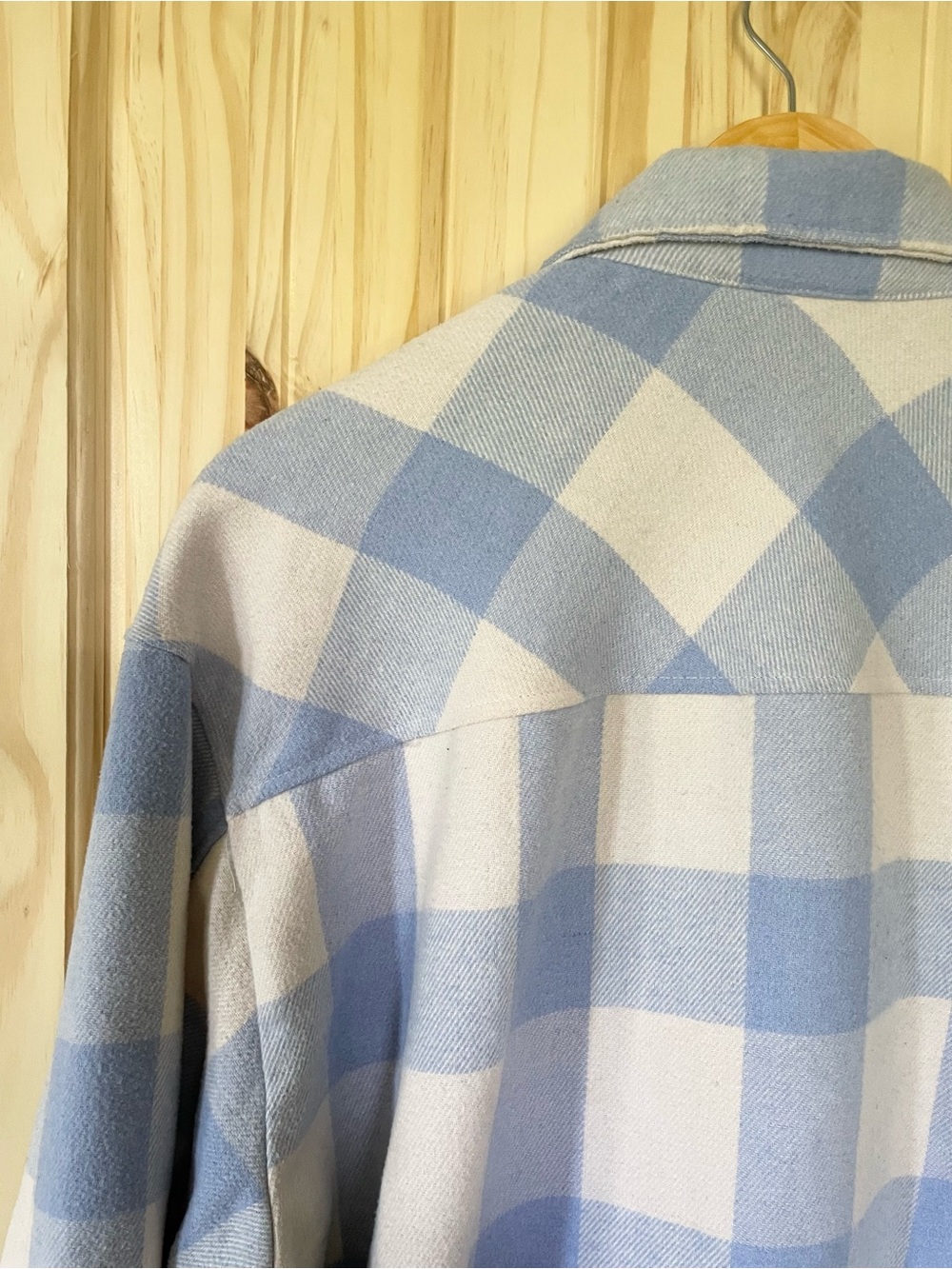 HFX Light Blue & White Buffalo Plaid Check Shacket with Snap Front Size Large - Picture 6 of 8